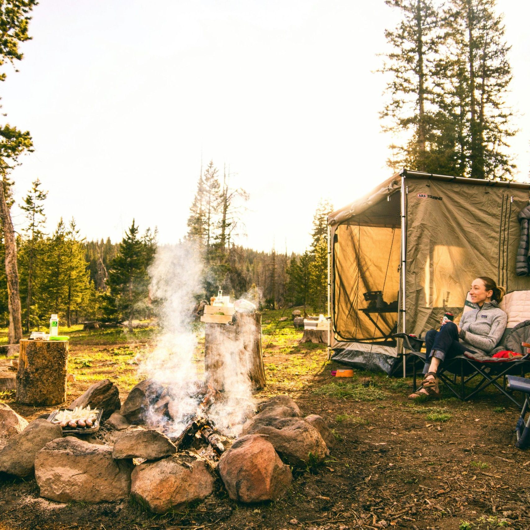 A bonfire at a camping site